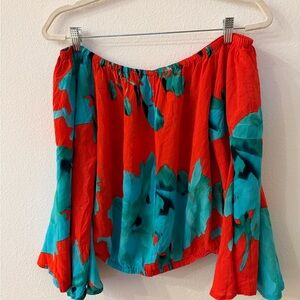 On The Road Red and Teal Blouse